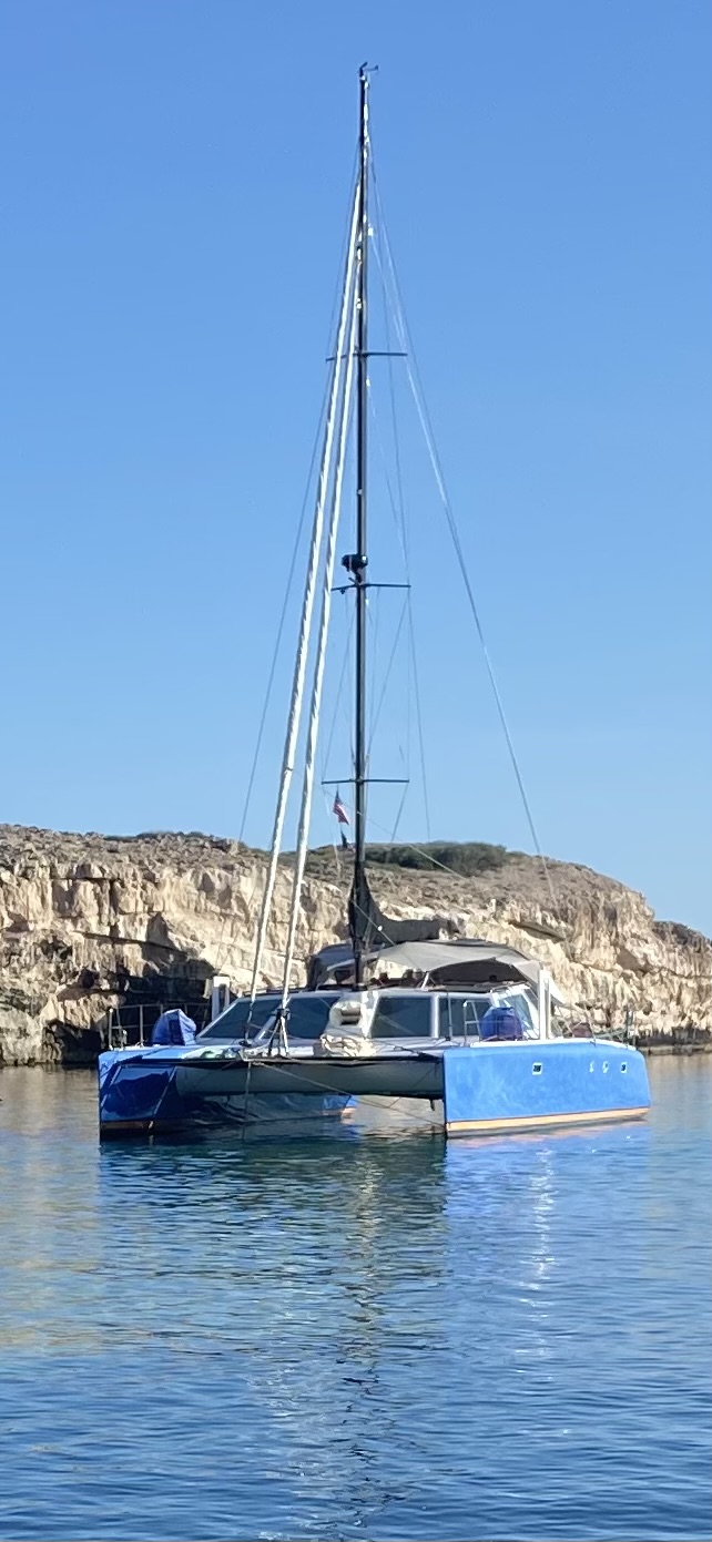 sv GenM, 45 foot Catamaran built over an 18 year period, launched December 22, 2013